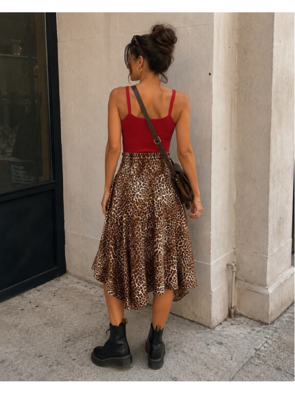 Veronica M Leopard Print High Low Midi Skirt Womens XL Smocked Waist Animal Prin - Picture 2 of 7
